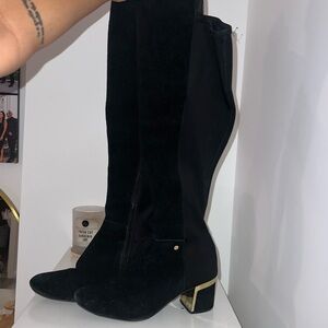 DKNY Cora Women's Knee High Tall Boot Black Suede with Stretch US 7.5 M